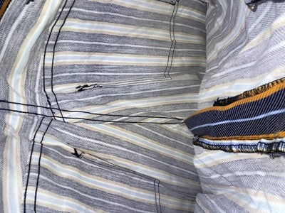 New Vintage Blue And Brown Striped Fenton Polyester Pants #656 SS-76