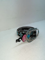 New Black Genuine Leather Blazin Roxx Blue Bling Cross XL Belt #N3520401 Z-78
