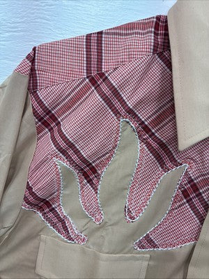 New Men’s Champion Western Brown Pink Plaid Long Sleeve Pearl Snap 16 Large X-36
