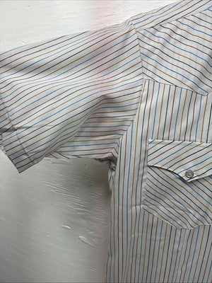 New Men’s H Bar C White Stripe Short Sleeve Pearl Snap 16 Large V-26