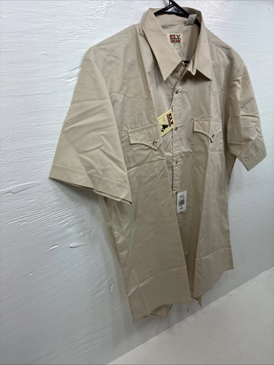 New Men’s ELY Cattleman Tan Short Sleeve Pearl Snap 16.5 Large CC-7