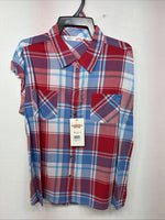 New Women’s Cumberland Red Blue Plaid Short Sleeve Button Up Small DD-106