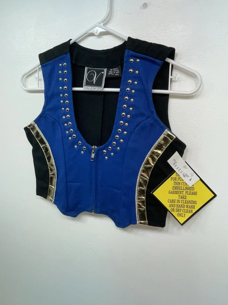New Women’s Blue Bling Valencia Sleeveless Zip Up Shirt L #05223 3B-59