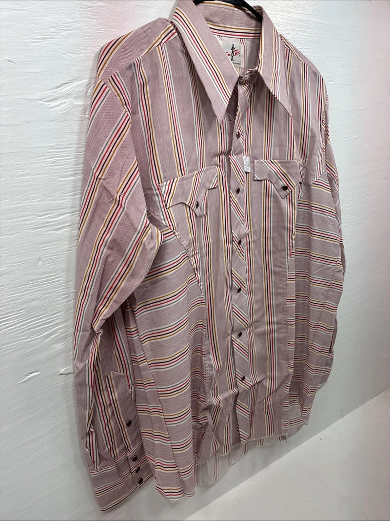 New Men’s Tem Tex Pink Stripe Long Sleeve Pearl Snap 16.5 X 35 Large R-32