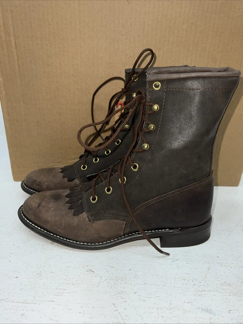 New Women’s Brown Lace Up Texas Brand Cowboy Boots. 4471 7.5 7 1/2 M. 17-45