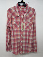 New Women’s Cumberland Pink Plaid Long Sleeve Pearl Snap Large GG-75