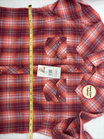 New Women’s Cumberland Pink orange Plaid Long Sleeve Pearl Snap XL GG-61