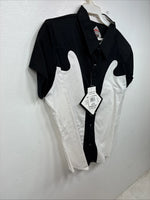 New Women’s Cumberland Black White Short Sleeve Button Up Medium YY-81