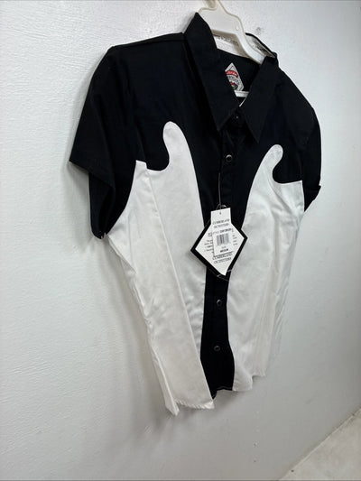New Women’s Cumberland Black White Short Sleeve Button Up Medium YY-81