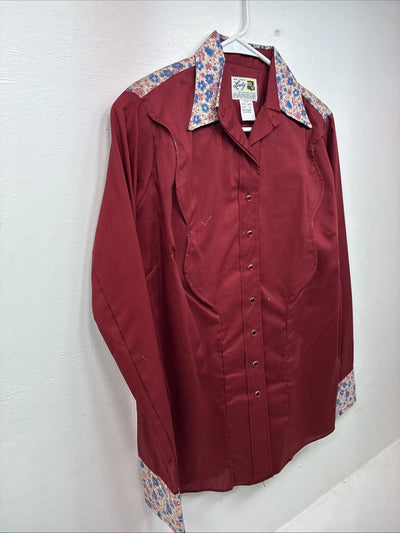 New Women’s Dickson Jenkins Red Design Long Sleeve Pearl Snap Size 36 II-16