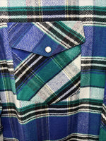 New Men’s Blue Green Plaid Wrangler Pearl Snap Long Sleeve Shirt L Tall P-70