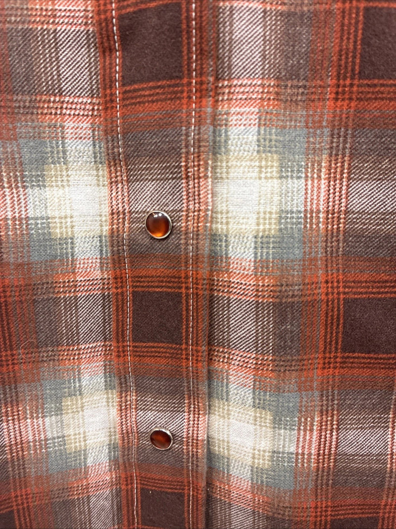 New Men’s Panhandle Slim Orange Plaid Long Sleeve Pearl Snap Small J-64