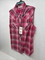 New Women’s Cumberland Pink Plaid Short Sleeve Pearl Snap Large GG-27