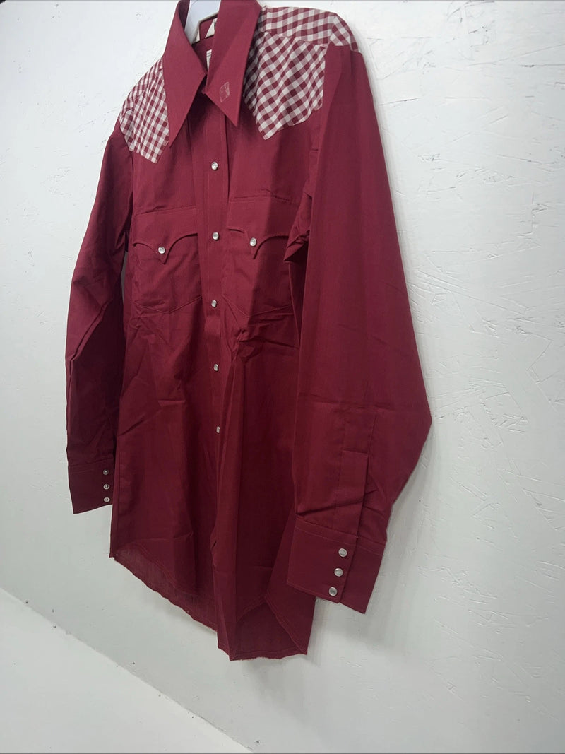 New Men’s Red Karman Western Wear Pearl Snap Shirt. 14.5 X 34 Small A-175
