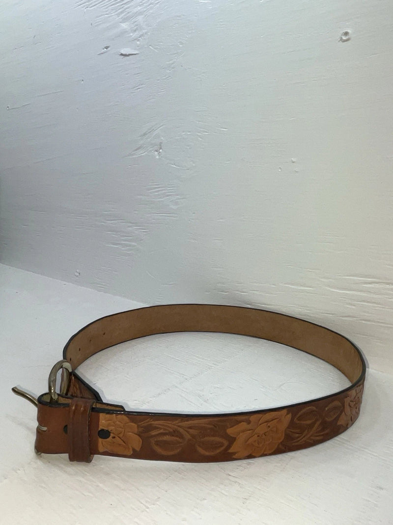 New Brown Genuine Leather Tooled 30” Belt #652 JJ-18