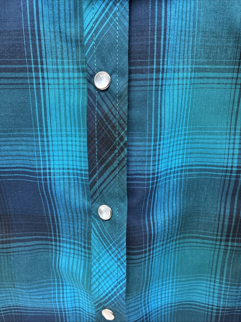 New Women’s Cumberland Blue Plaid Long Sleeve Pearl Snap 1XL Plus DD-16