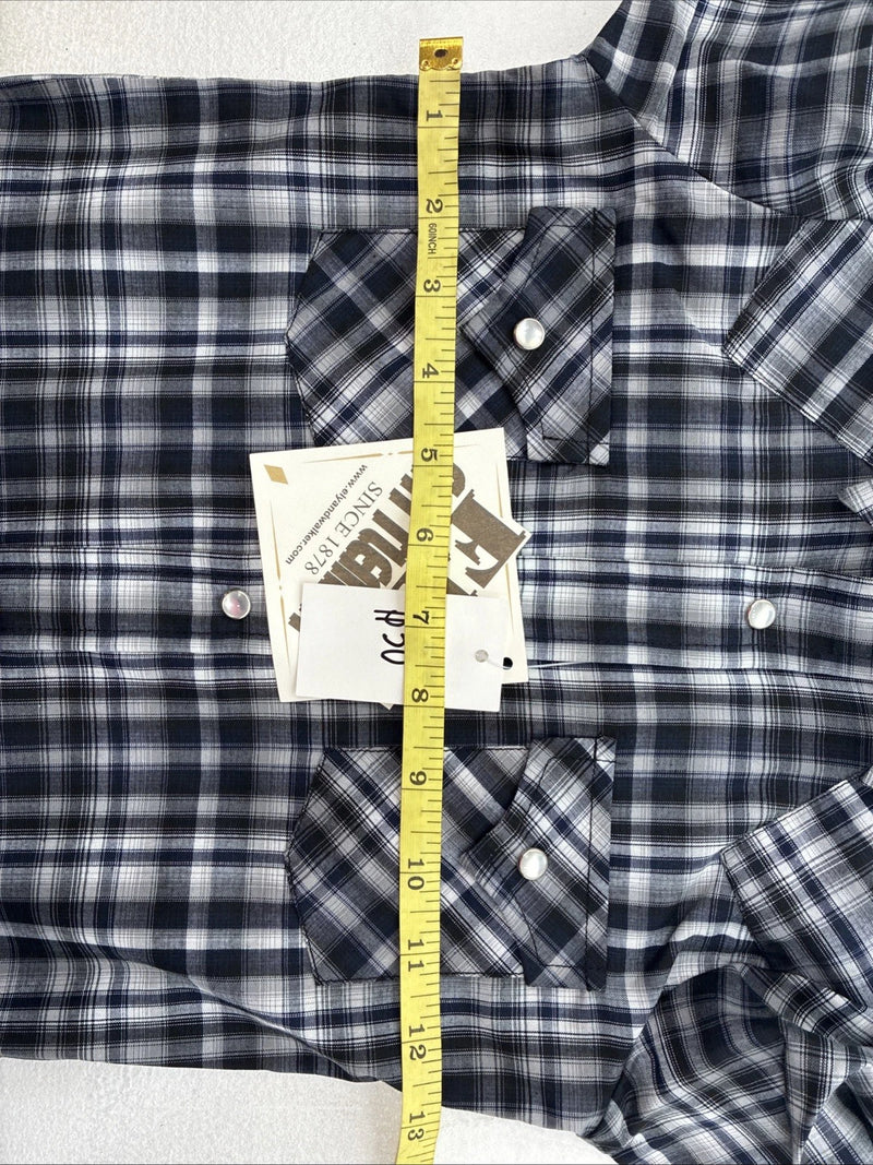 New Kids ELY Cattleman Black Plaid Long Sleeve Pearl Snap Size 5 DD-149
