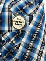 New Men’s ELY Cattleman Blue Western Flannel Short Sleeve Pearl Snap 4XL E-73