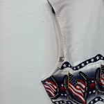 New Women’s Cumberland White Flag Design Short Sleeve Pearl Snap Medium LL-84