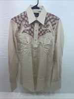 New Men’s Champion Western Tan Long Sleeve Pearl Snap 15.5 X 34 Medium B-111