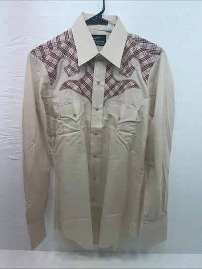 New Men’s Champion Western Tan Long Sleeve Pearl Snap 15.5 X 34 Medium B-111