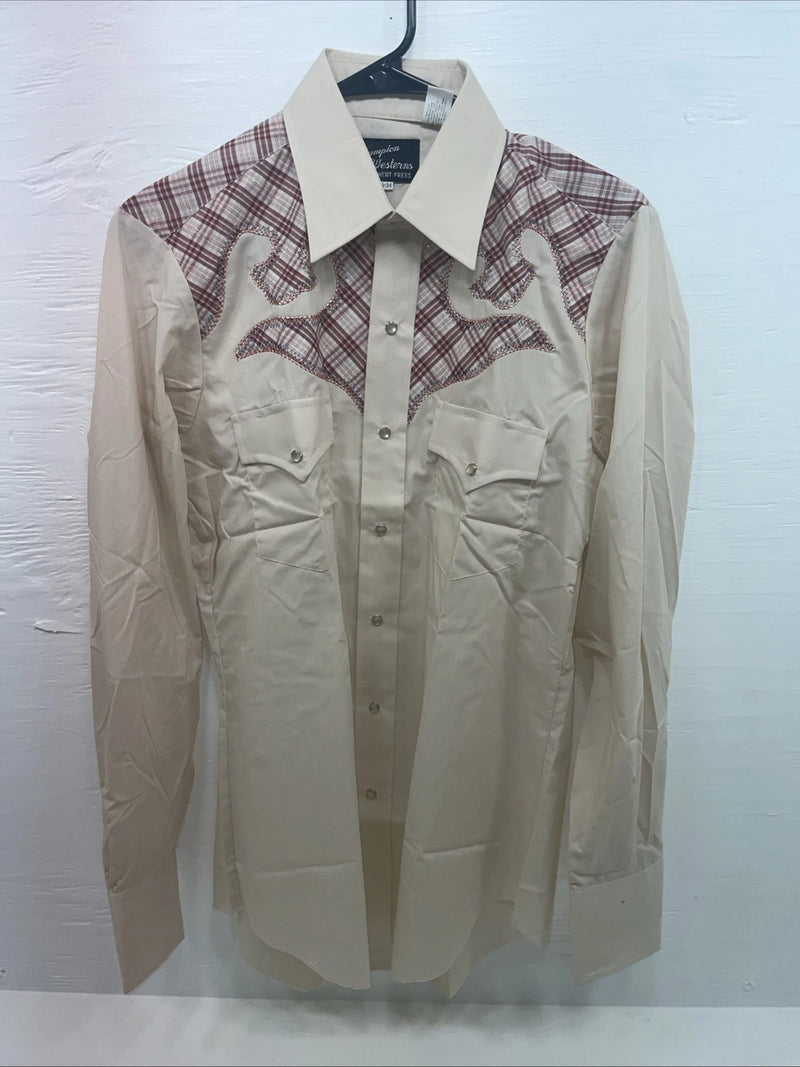 New Men’s Champion Western Tan Long Sleeve Pearl Snap 15.5 X 34 Medium B-111