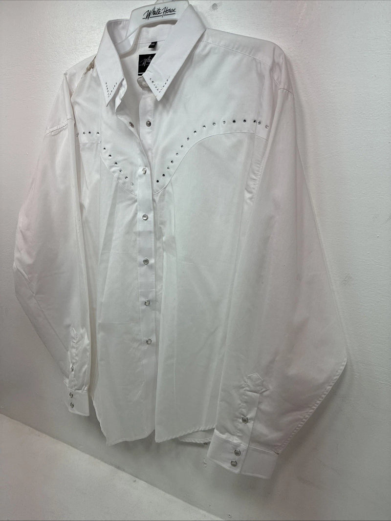 New Women’s White Horse White Gem Long Sleeve Pearl Snap 2XL GG-90