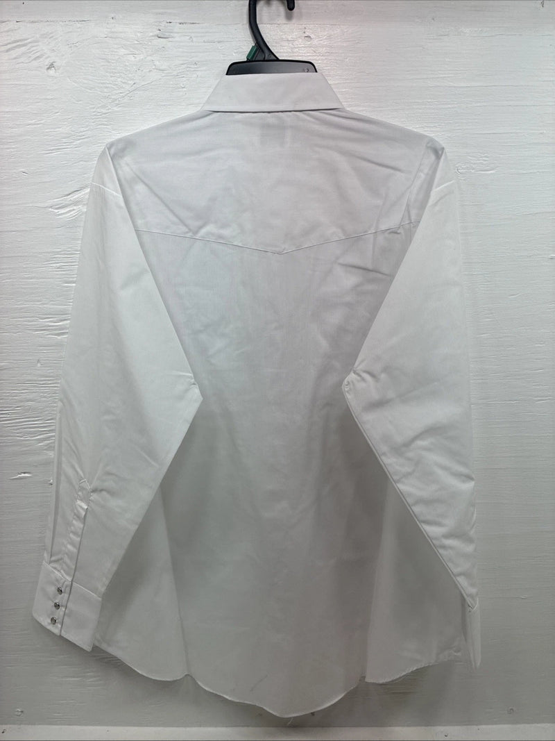 New Men’s ELY Cattleman White Long Sleeve Pearl Snap 17.5 X 35 XL R-45