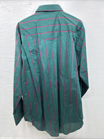 New Men’s ELY Cattleman Green Pink Strip Long Sleeve Pearl Snap 16 X 34 XL H-83