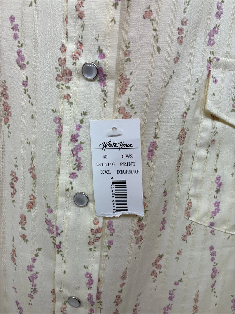 New Women’s White Horse Yellow Floral Long Sleeve Pearl Snap Size XXL YY-47