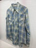 New Men’s Miller Blue Green Plaid Long Sleeve Pearl Snap 16 Large Q-71