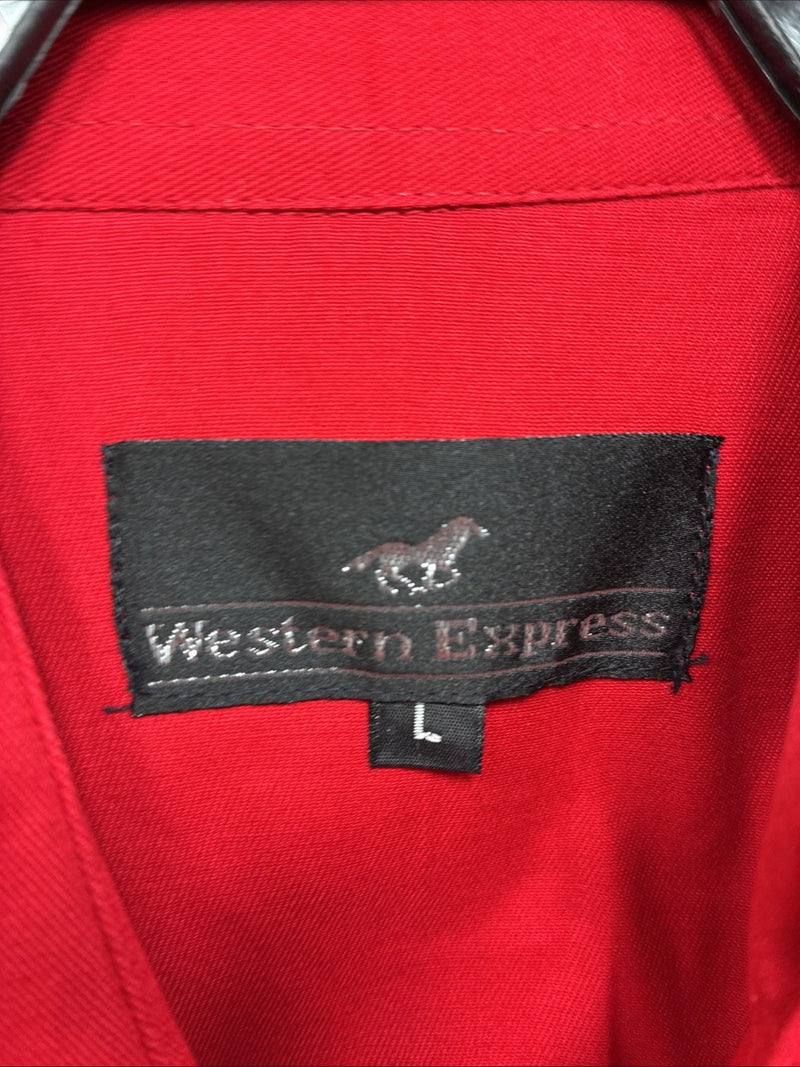 New Men’s Western Express Western Red Long Sleeve Pearl Snap Large V-50
