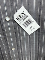 New Men’s ELY Cattleman Gray White Stripe Long Sleeve Pearl Snap 16 Large Q-39