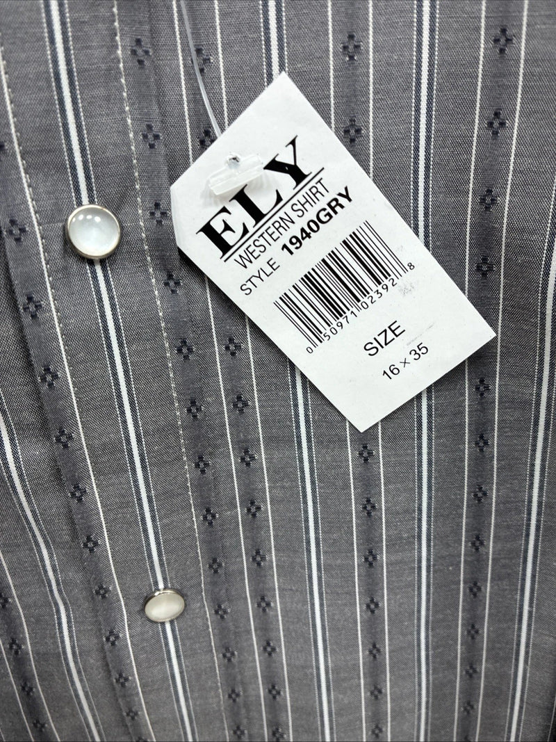 New Men’s ELY Cattleman Gray White Stripe Long Sleeve Pearl Snap 16 Large Q-39