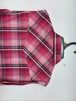 New Women’s Cumberland Pink Plaid Short Sleeve Pearl Snap Large GG-27