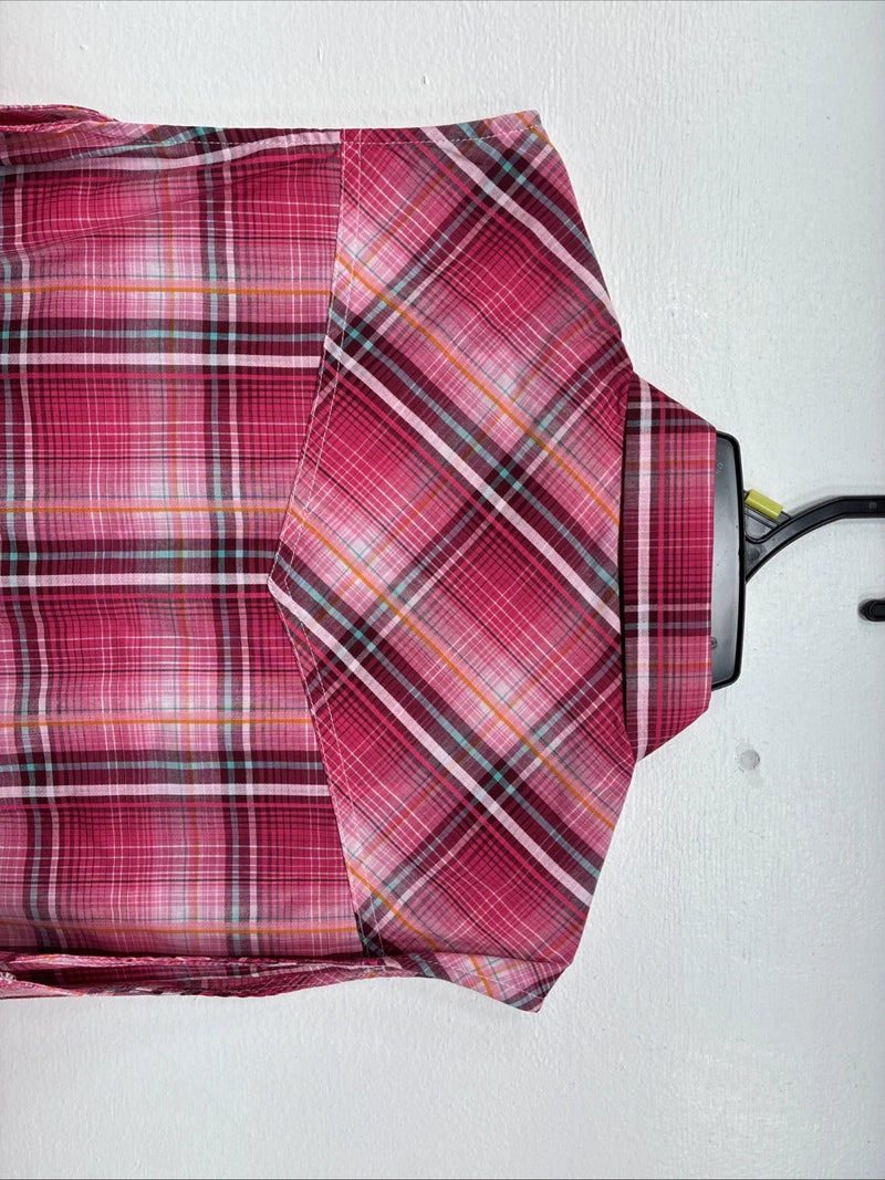 New Women’s Cumberland Pink Plaid Short Sleeve Pearl Snap Large GG-27