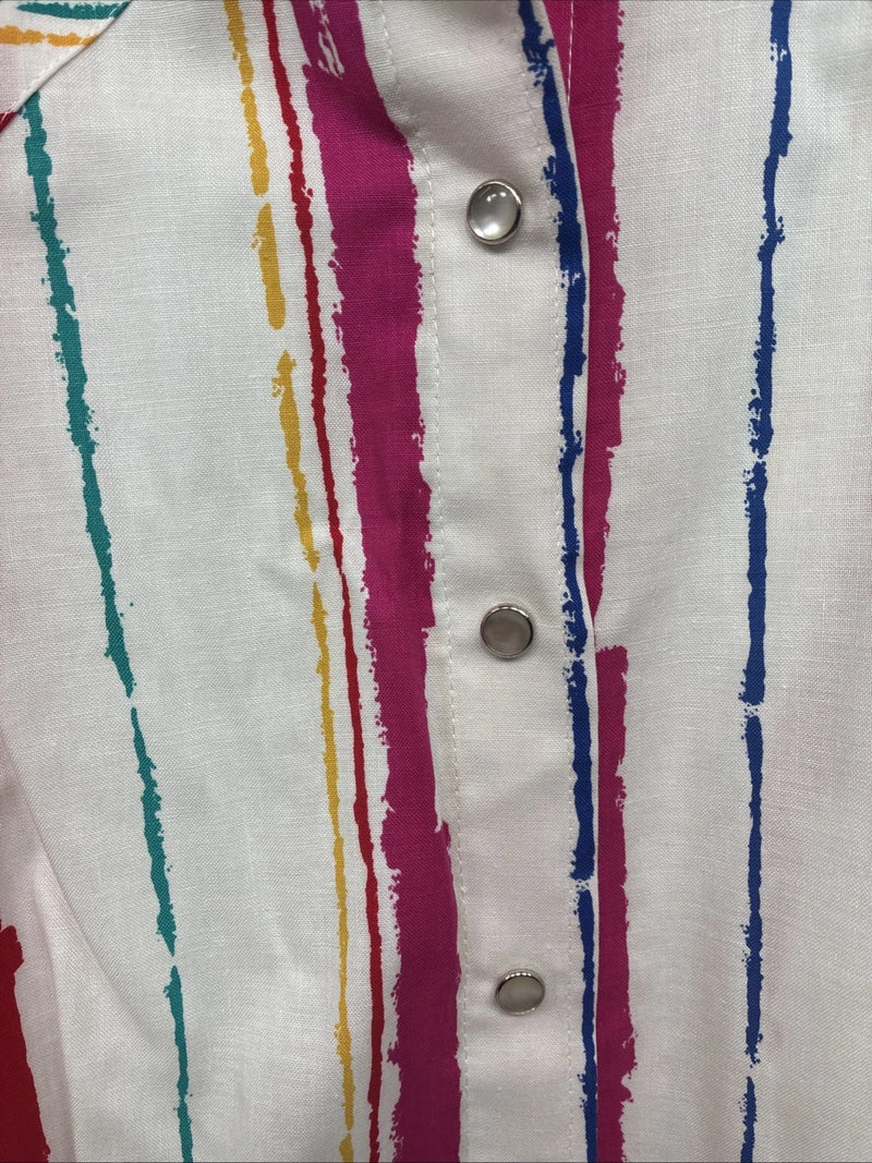 New Women’s H Bar C Multicolor Stripe Long Sleeve Pearl Snap Size 32 KK-41