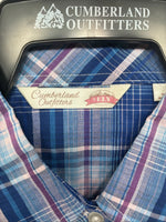 New Women’s Cumberland Blue Purple Plaid Long Sleeve Pearl Snap Medium KK-96