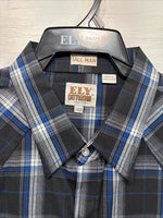 New Men’s ELY Cattleman Black Blue Long Sleeve Pearl Snap 3XL E-38