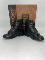 New Infant Black Ostrich Print Lace Up Dan Post Cowboy Boots. 6 D. 24-4