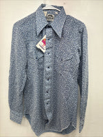 New Men’s Miller Blue Deigned Long Sleeve Pearl Snap 15 Medium II-104