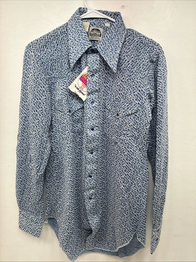 New Men’s Miller Blue Deigned Long Sleeve Pearl Snap 15 Medium II-104