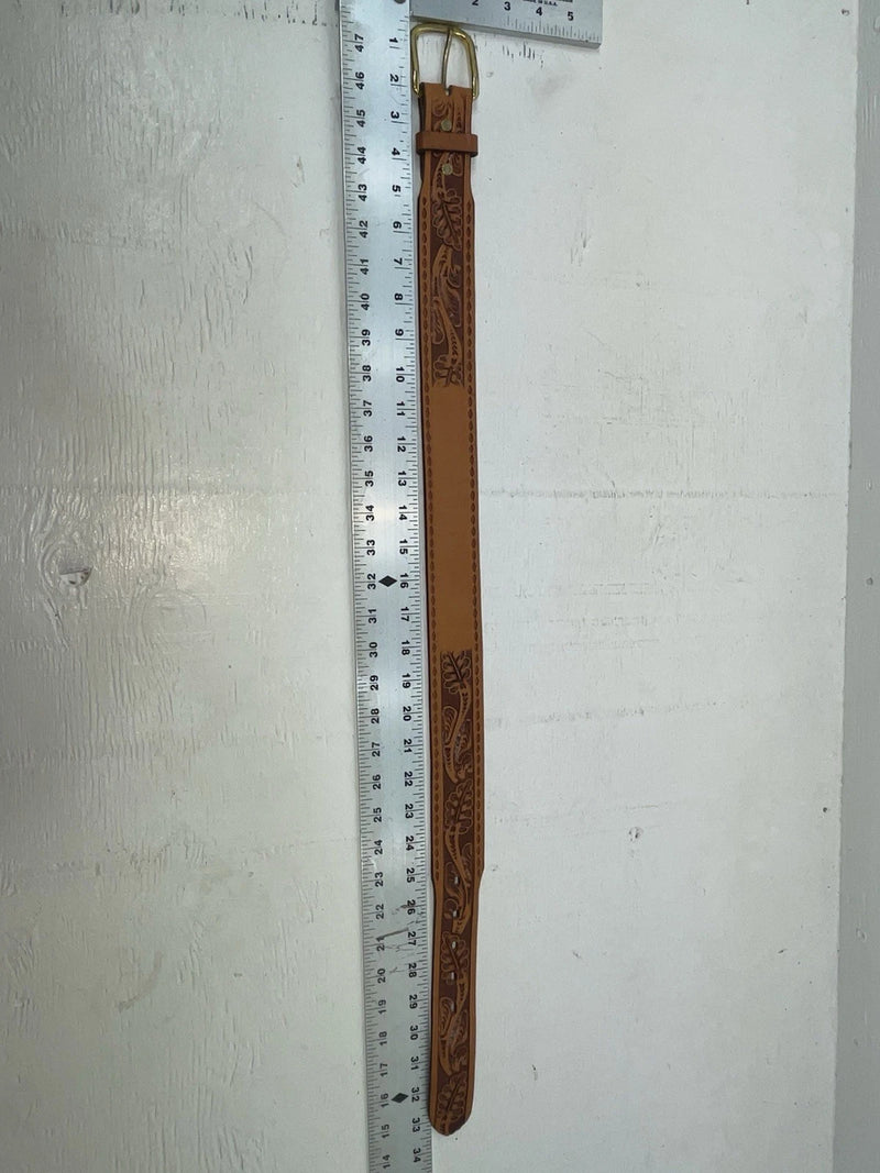 New Brown Genuine Leather Longhorn Tooled 28” Belt #82881 NN-83