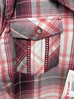 New Women’s Cumberland Pink Plaid Design Long Sleeve Pearl Snap Large II-105