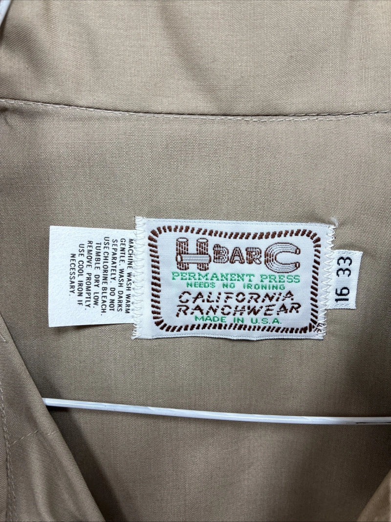 New Men’s H Bar C Brown Simple Long Sleeve Pearl Snap 16 X 33 Large A-65