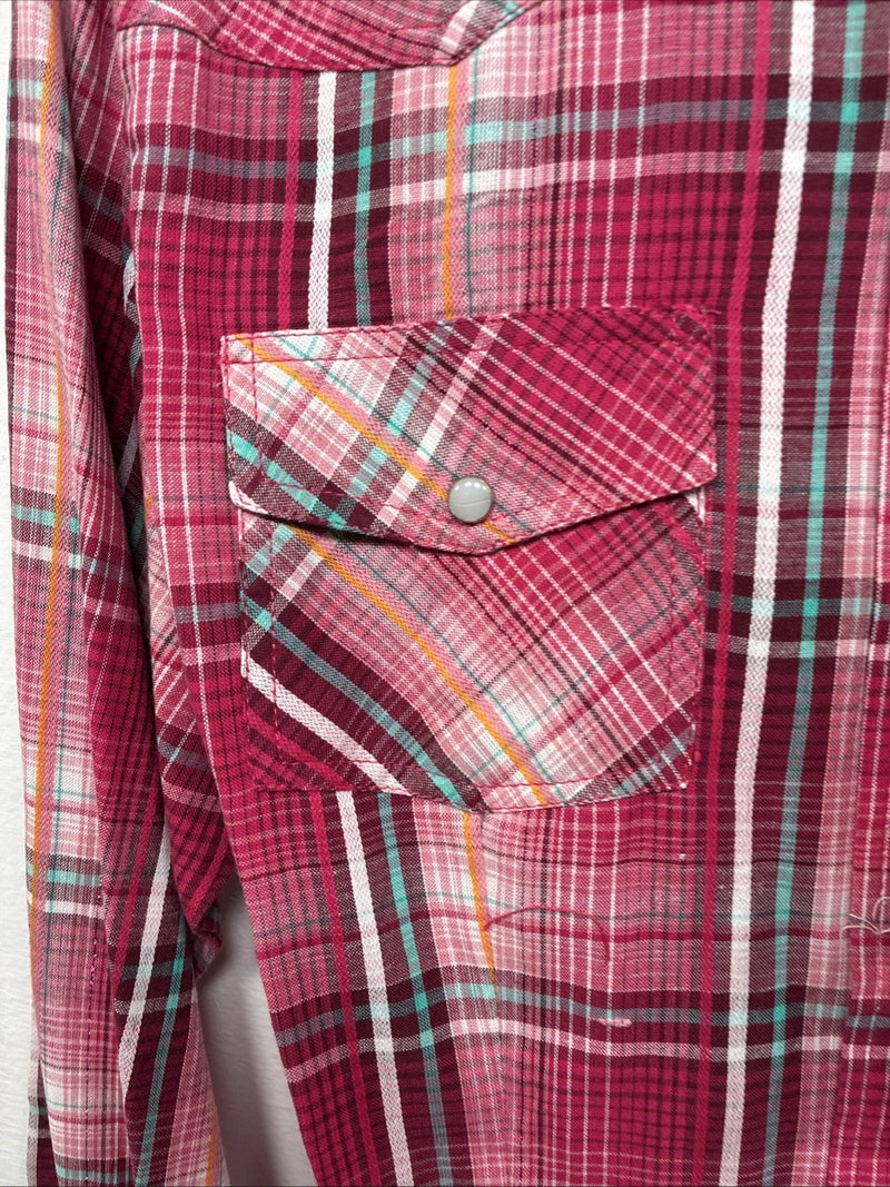 New Women’s Cumberland Pink Plaid Long Sleeve Pearl Snap Medium LL-66
