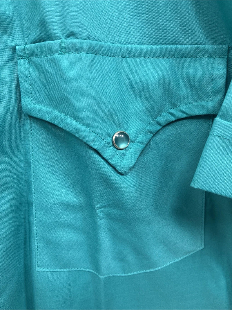 New Men’s ELY Cattleman Teal Western Short Sleeve Pearl Snap 16.5 Large T-52