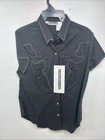 New Women’s Panhandle Slim Black Short Sleeve Pearl Snap Medium KK-106