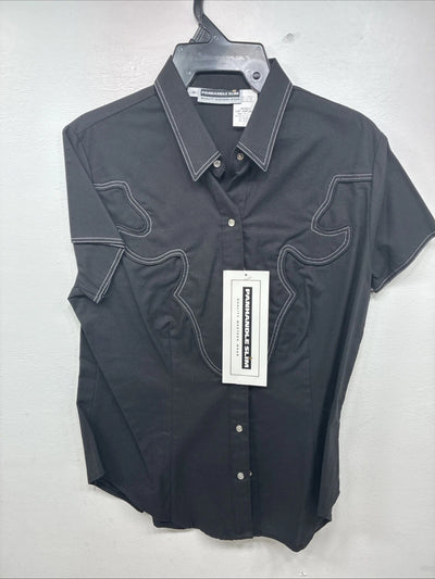 New Women’s Panhandle Slim Black Short Sleeve Pearl Snap Medium KK-106