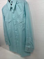 New Men’s White horse Blue Simple Long Sleeve Pearl Snap Medium K-55